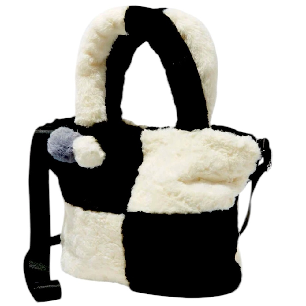 Furry Black & White Colorblock Crossbody Tote Bag - NWT